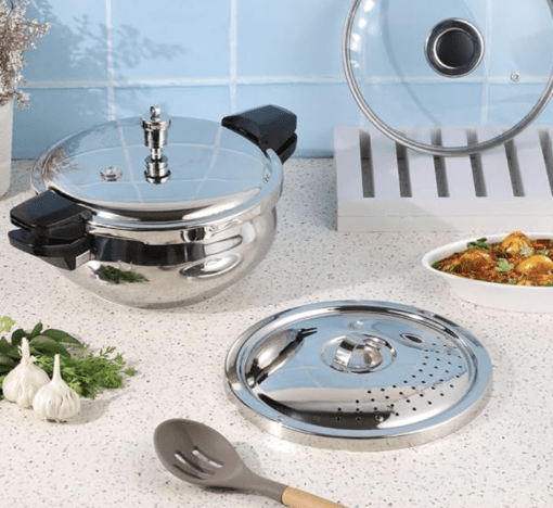 Vinod Magic Stainless Steel Smart 3 in 1 Pressure Cooker 3.5 Litre | 5mm Thick Base | All in One Cooker with Strainer & Glass Lid | Induction and Gas Base | ISI certified | 2 Years Warranty - Image 2